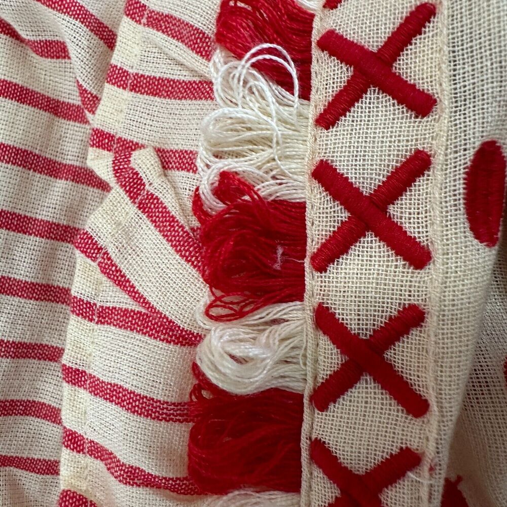 DODO BAR Tan & Red Stripe Polka Dot Ruffle Fringe Maxi Boho Resort Dress S - Picture 8 of 14